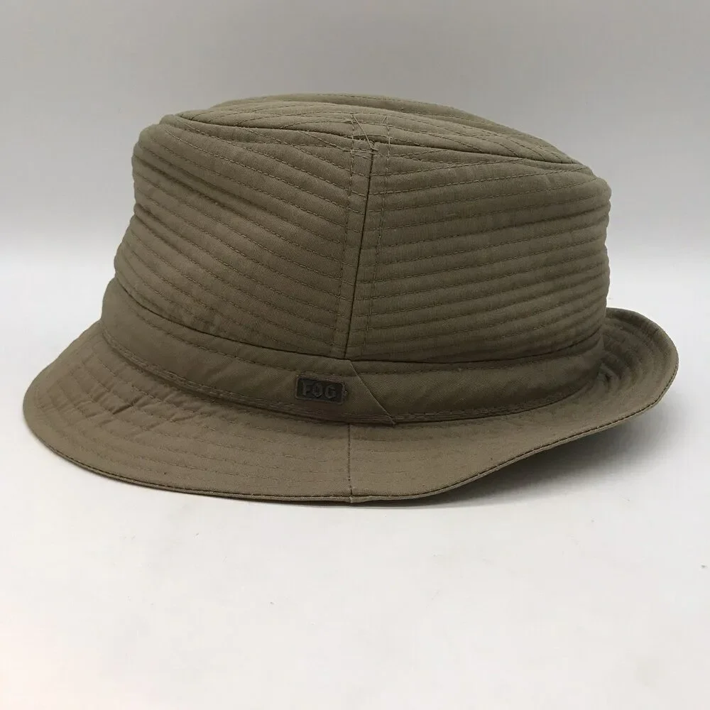 London Fog Weatherized Quilted Hat Khaki Tan Men's Fitted Fedora Bucket Style